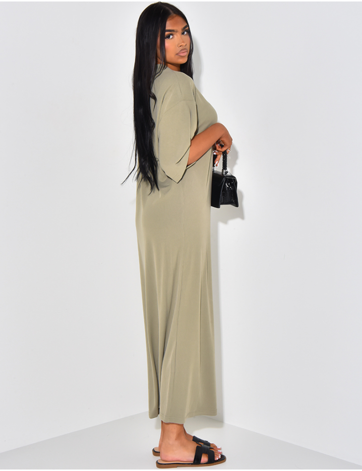 Long straight cut ribbed t shirt dress