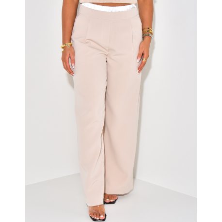 Straight-leg trousers with satin turn-ups