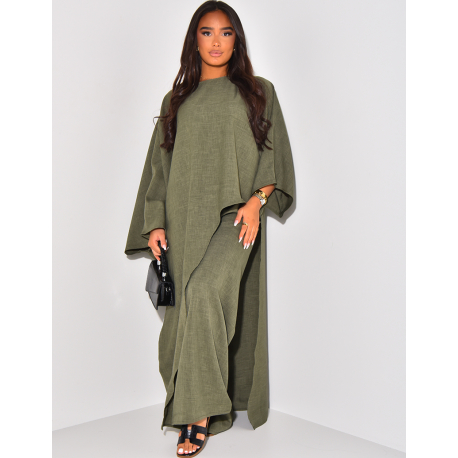 Linen-effect asymmetric tunic and trouser set