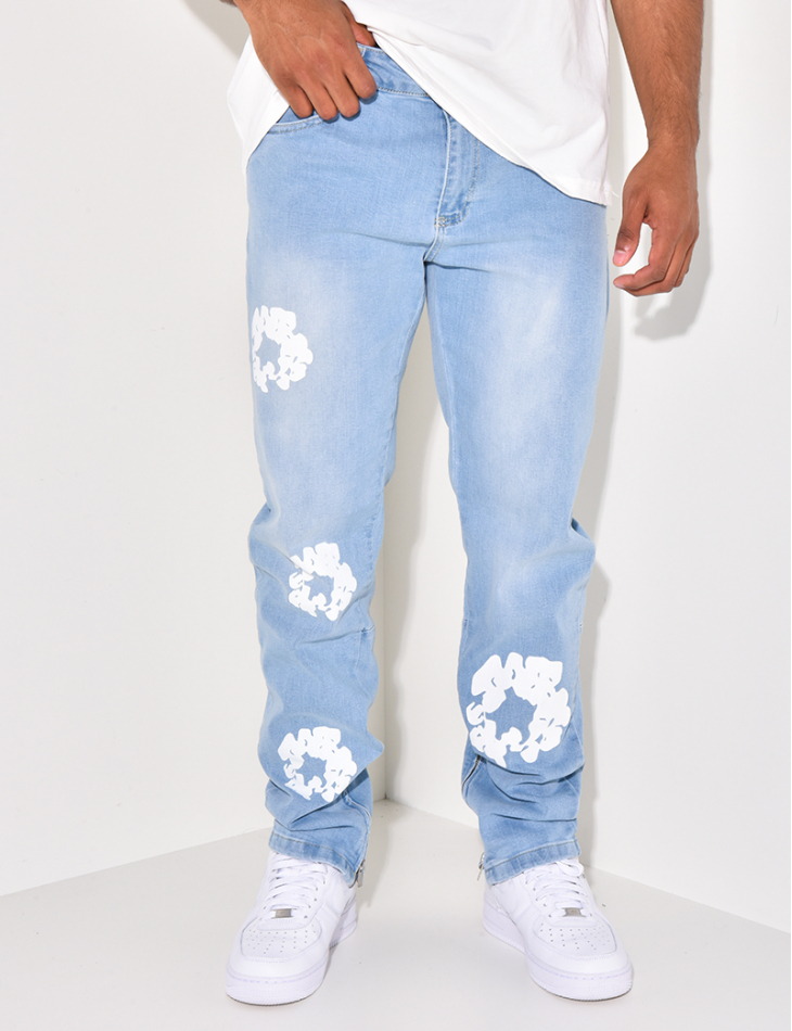 Jeans fleur bleu