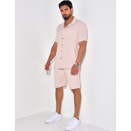 Ribbed short sleeved shirt and shorts set