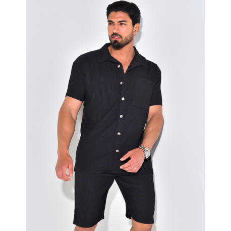 Ensemble chemise à manches courte et short effet côtelé