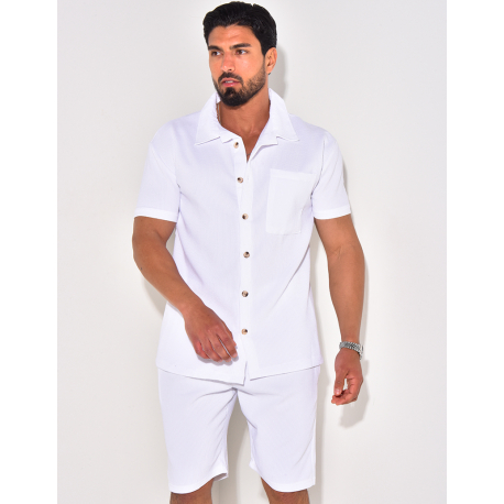 Ensemble chemise à manches courte et short effet côtelé