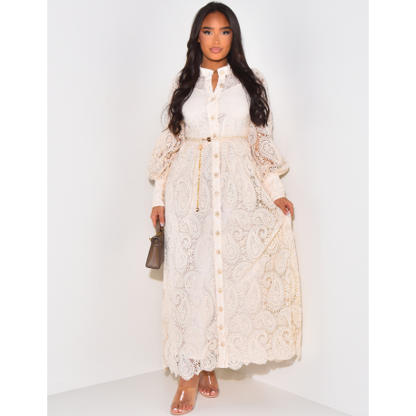 Belted lace maxi dress