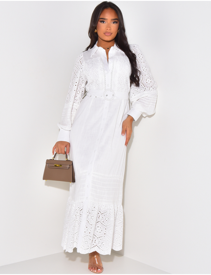 Premium shirt dress with embroidery and waist belt