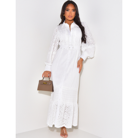 Premium shirt dress with embroidery and waist belt