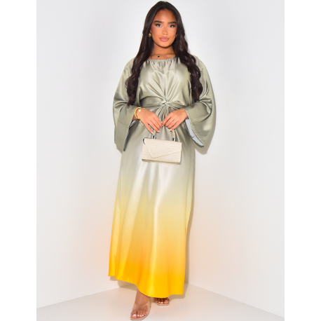 Tied satin maxi dress with gradient effect