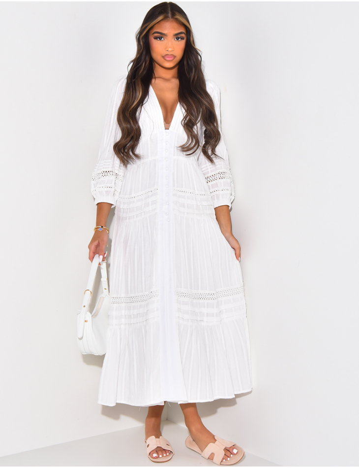 Embroidered cotton button down maxi dress