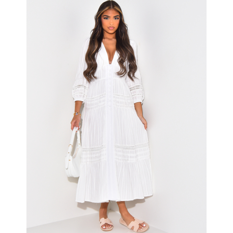 Embroidered cotton button-down maxi dress