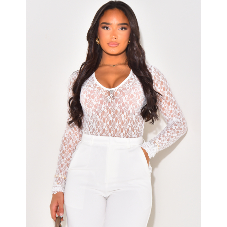 Long-sleeved lace bodysuit