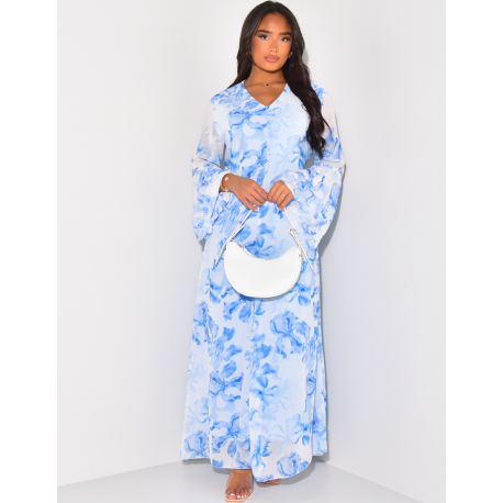 Floral voile long dress, lined to fit