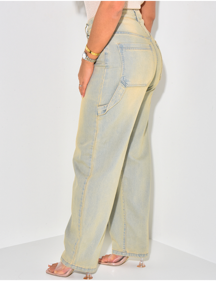 Wide leg jeans with vintage washed pockets