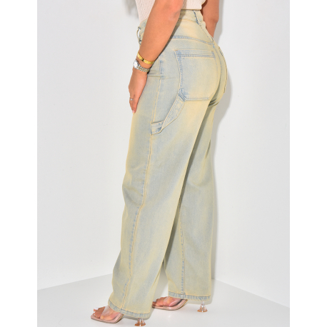 Wide leg jeans with vintage washed pockets