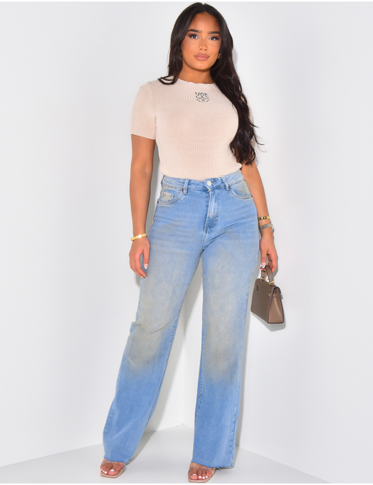 Stretchy straight-leg jeans with vintage wash