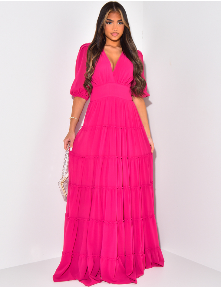 Premium long dress in ruffled voile