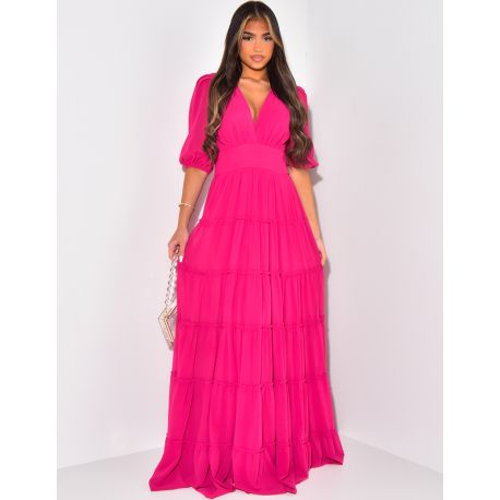 Premium long dress in ruffled voile