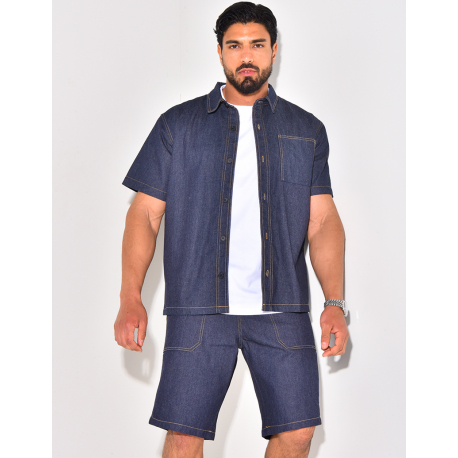 Ensemble en jeans short et chemise manches courtes