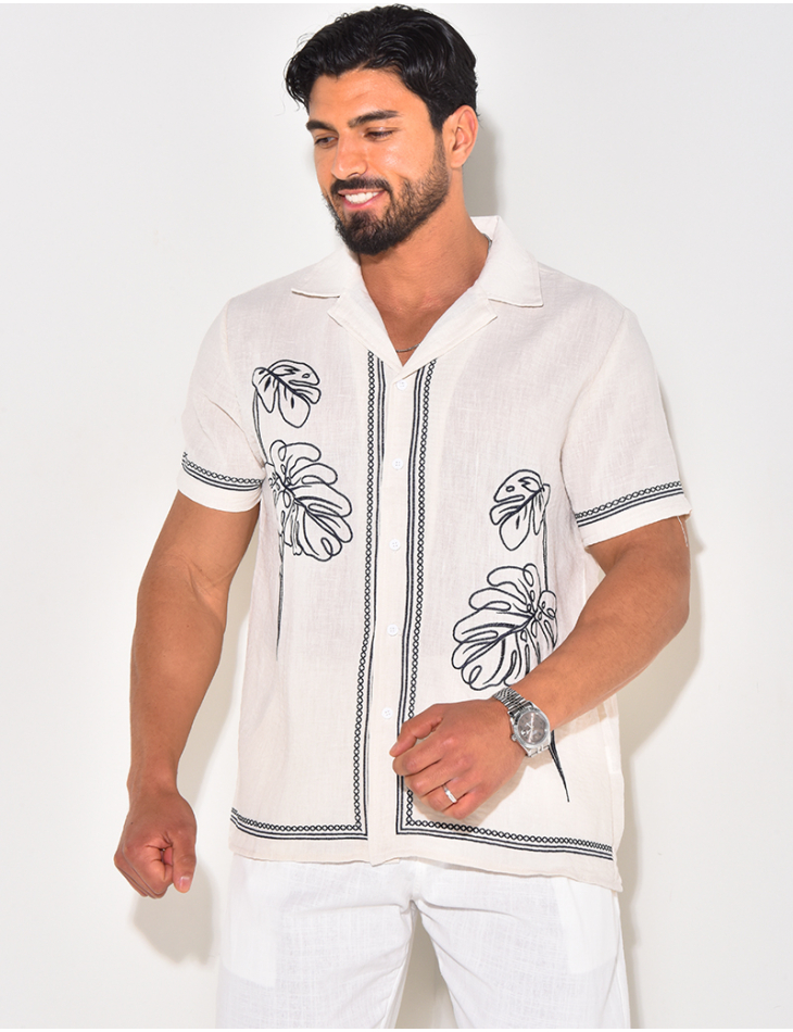 Chemise manches courtes à motifs brodés