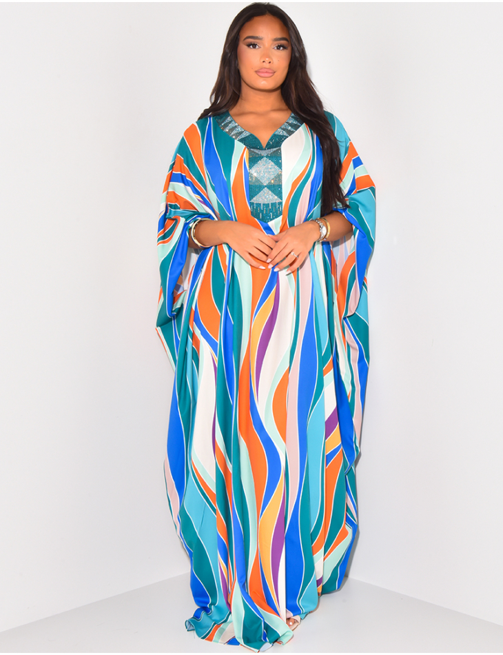 Oversized rhinestone print abaya