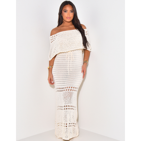 Crochet off-the-shoulder maxi dress