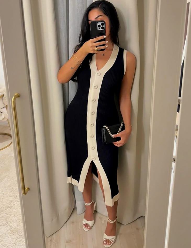 Ribbed sleeveless dress with contrast trim