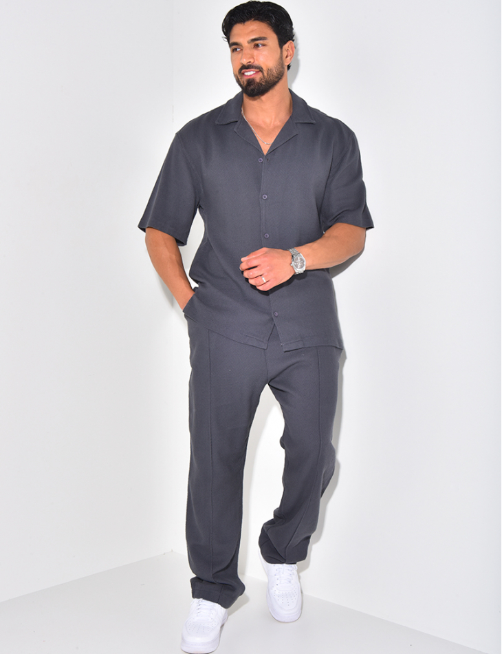 Ensemble pantalon et chemise manches courtes texturé