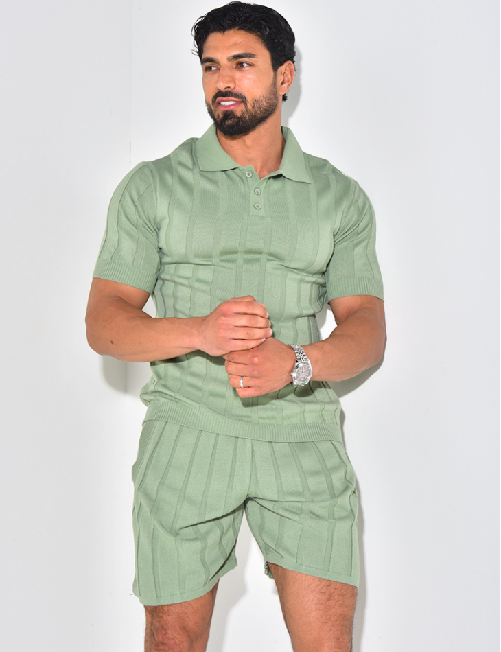 Ensemble short et polo côtelé