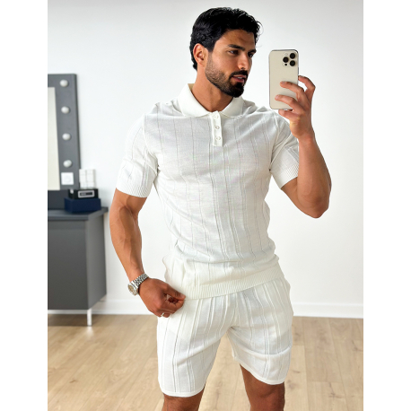 Ensemble short et polo côtelé