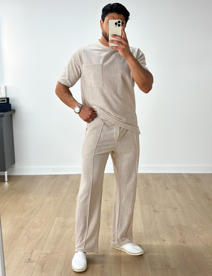 Ensemble texturé pantalon et t-shirt à poche