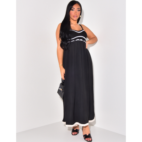 Long bi-material dress with straps