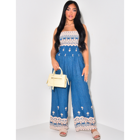 Patterned strapless jumpsuit