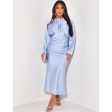 Puff-effect satin maxi dress