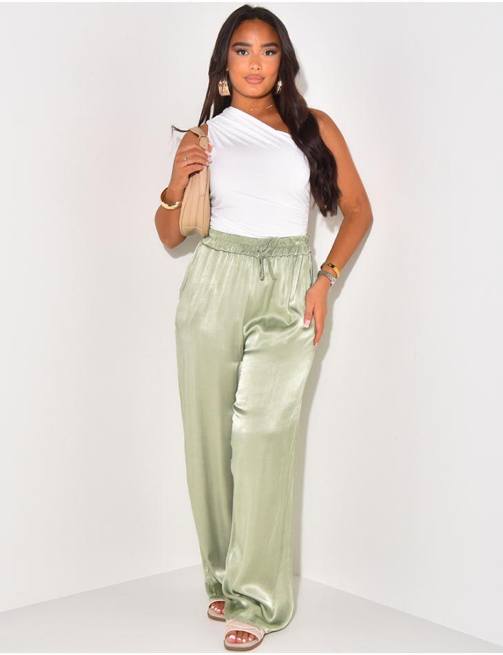 Pantalon fluide en satin coupe droite