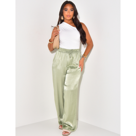 Pantalon fluide en satin coupe droite