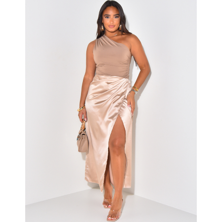 Long satin wrap skirt