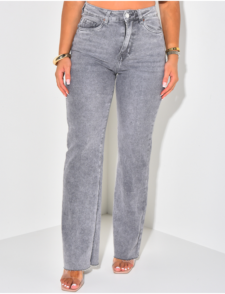 Washed grey stretchy straight-leg jeans