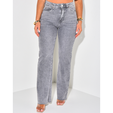 Washed grey stretchy straight-leg jeans