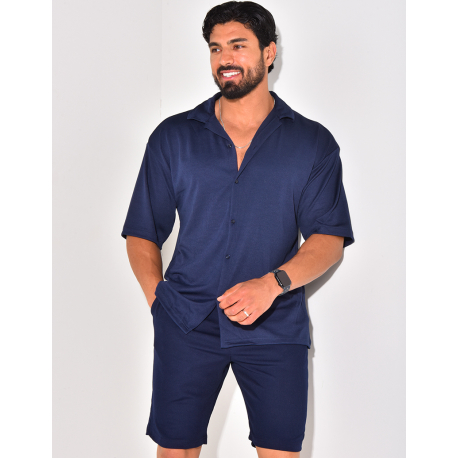 Ensemble short et chemise manches courtes texturé