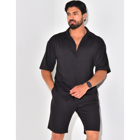 Ensemble short et chemise manches courtes texturé