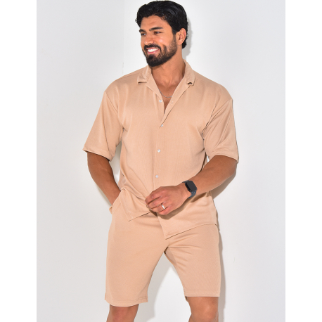 Ensemble short et chemise manches courtes texturé