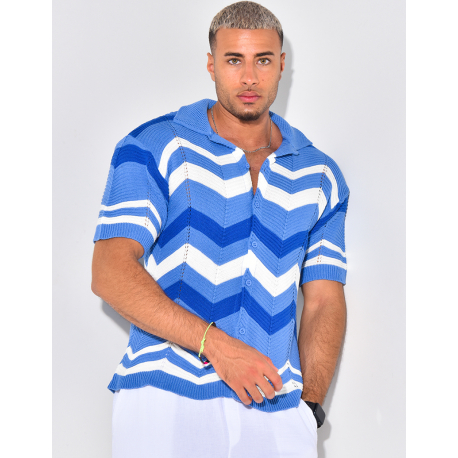 Chemise côtelée à rayures en zig zag