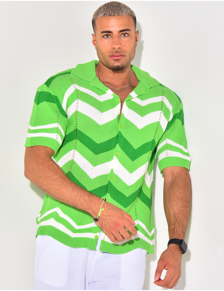 Chemise côtelée à rayures en zig zag