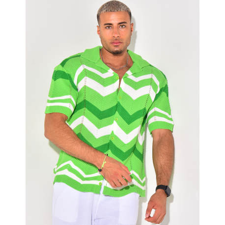 Chemise côtelée à rayures en zig zag