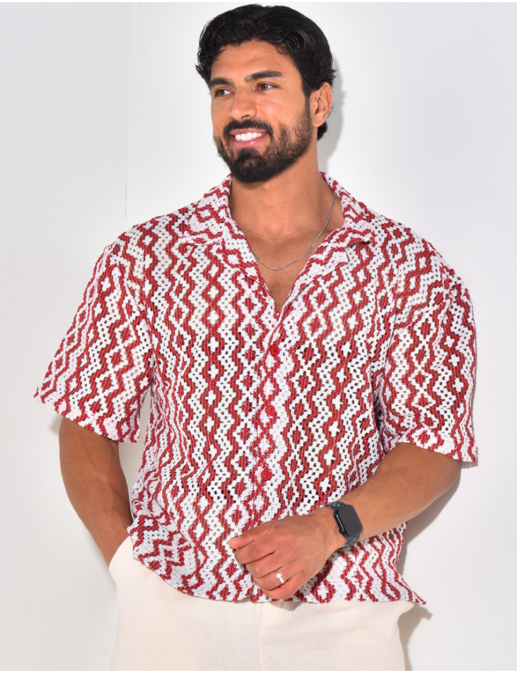 Chemise manches courtes ajourée à motifs