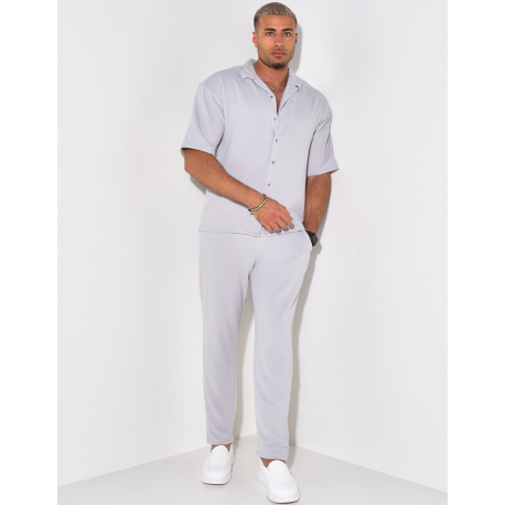 Ensemble pantalon et chemise manches courtes texturé