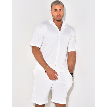 Ensemble short et chemise manches courtes texturé