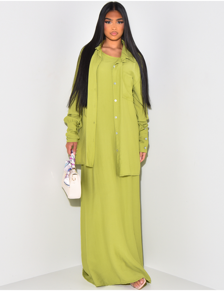 Ensemble robe ajustée et chemise oversize effet lin