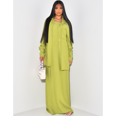 Ensemble robe ajustée et chemise oversize effet lin