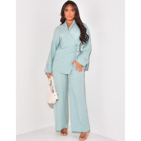 Cover-up blouse and straight trousers set