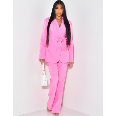 Wide belted suit & bell-bottom pants set